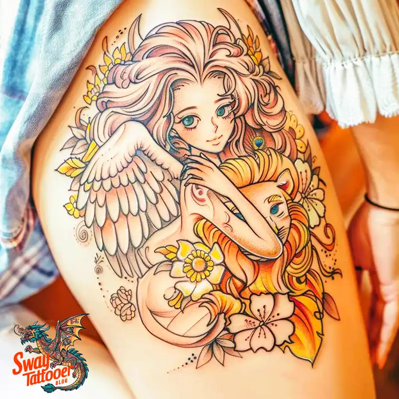 60 Angel and Lion Tattoo Design Ideas: Meaning & History 39 angel and lion21