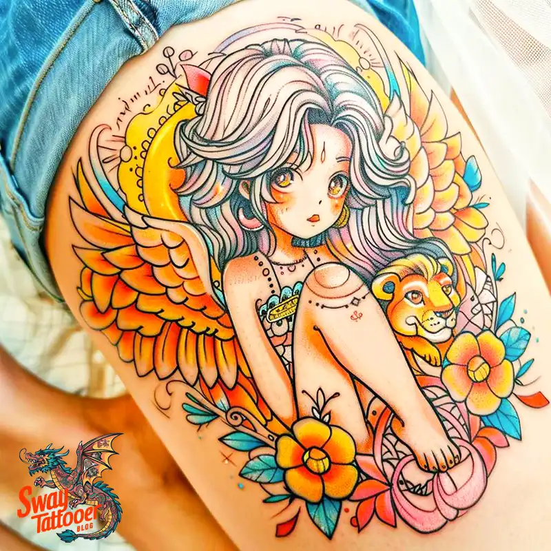 60 Angel and Lion Tattoo Design Ideas: Meaning & History 40 angel and lion22