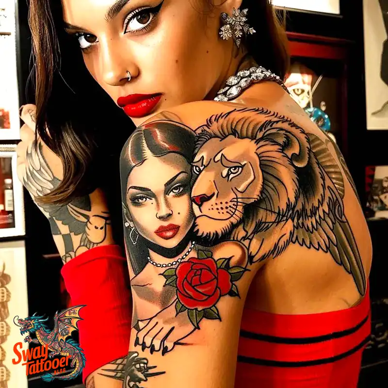 60 Angel and Lion Tattoo Design Ideas: Meaning & History 42 angel and lion24