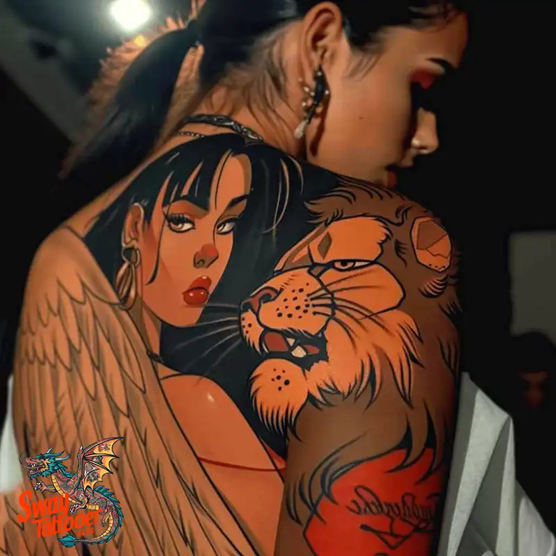 60 Angel and Lion Tattoo Design Ideas: Meaning & History 28 angel and lion33