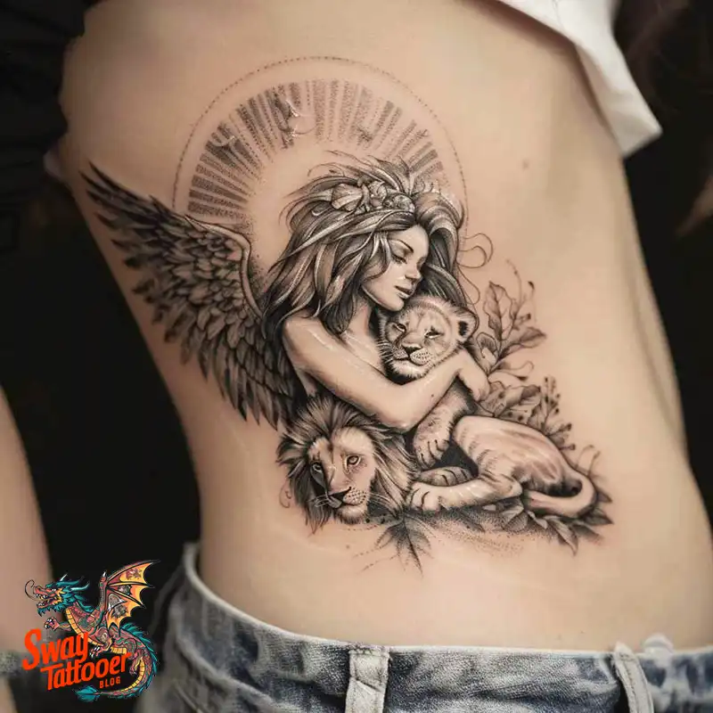 60 Angel and Lion Tattoo Design Ideas: Meaning & History 57 angel and lion4