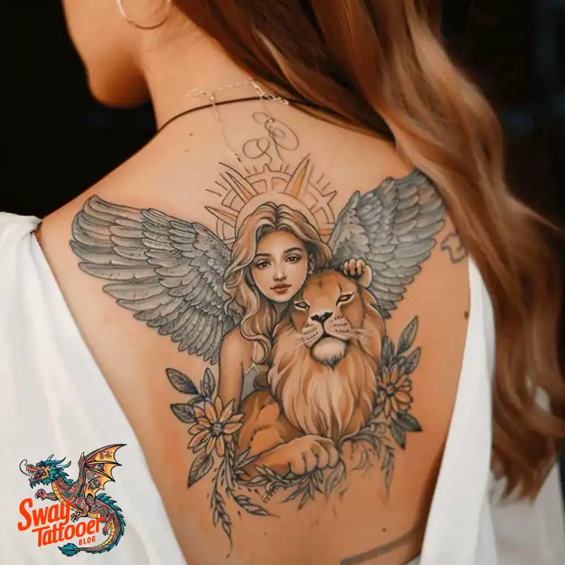 60 Angel and Lion Tattoo Design Ideas: Meaning & History 24 angel and lion42