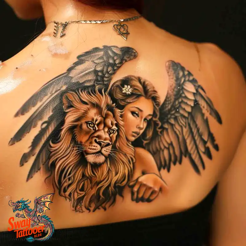 60 Angel and Lion Tattoo Design Ideas: Meaning & History 18 angel and lion43