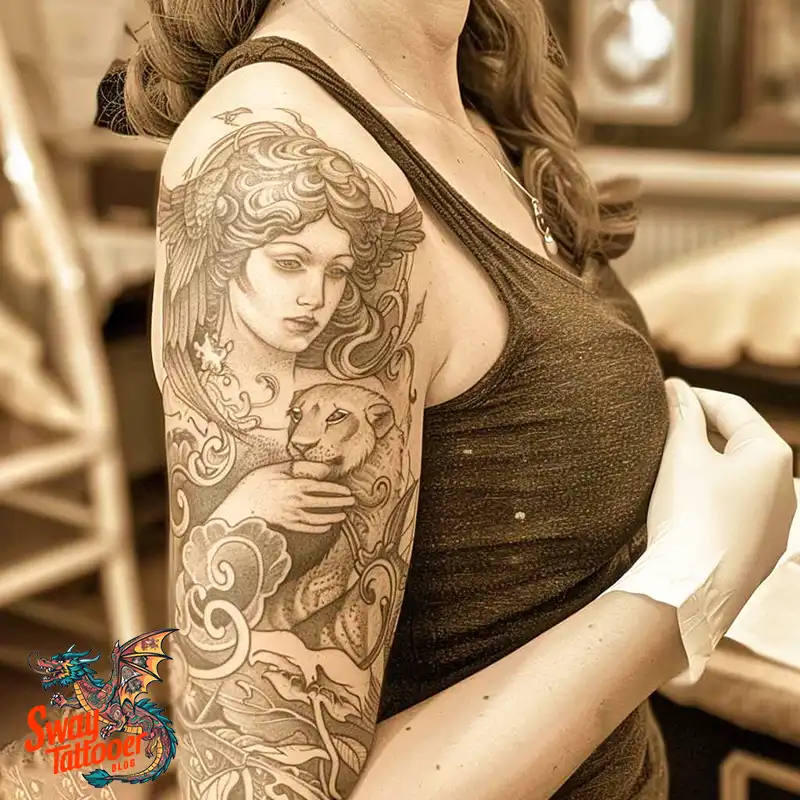 60 Angel and Lion Tattoo Design Ideas: Meaning & History 12 angel and lion49