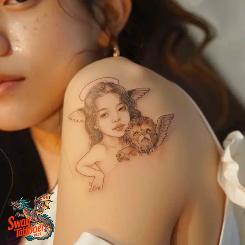 60 Angel and Lion Tattoo Design Ideas: Meaning & History 11 angel and lion50