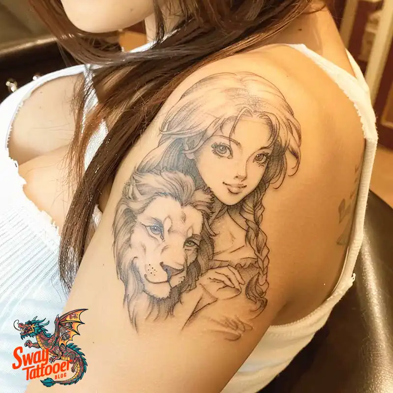 60 Angel and Lion Tattoo Design Ideas: Meaning & History 8 angel and lion53