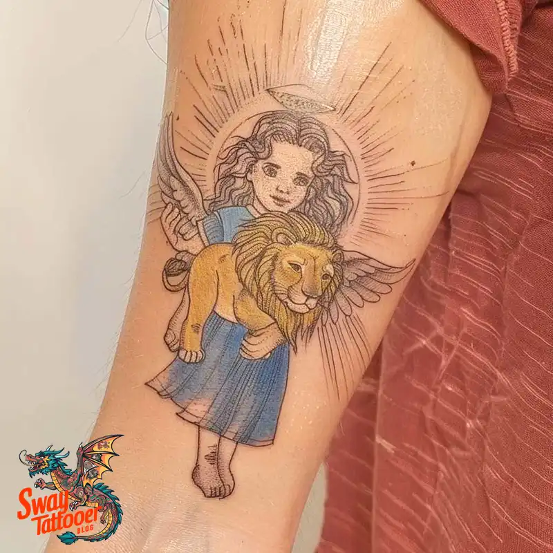 60 Angel and Lion Tattoo Design Ideas: Meaning & History 2 angel and lion59