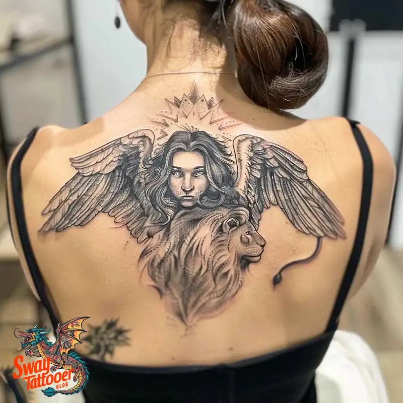 60 Angel and Lion Tattoo Design Ideas: Meaning & History 51 angel and lion9