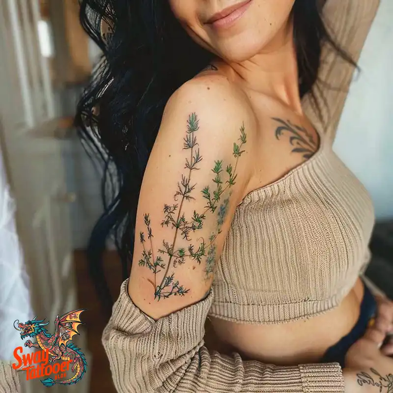 100 Thyme Tattoo Design Ideas: Fine Line Botanical Ink 18 Thyme Tattoo Design