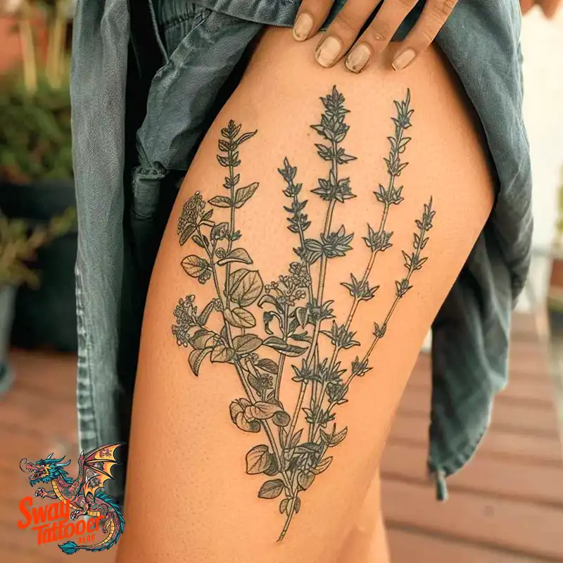 100 Thyme Tattoo Design Ideas: Fine Line Botanical Ink 14 Thyme Tattoo Design