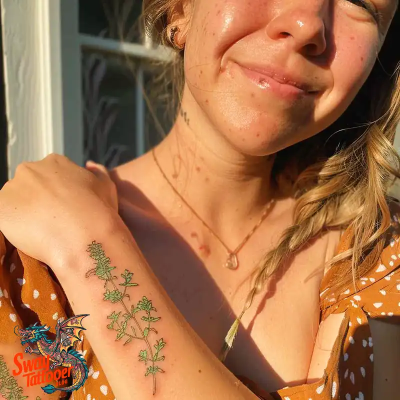 100 Thyme Tattoo Design Ideas: Fine Line Botanical Ink 3 Thyme Tattoo Design