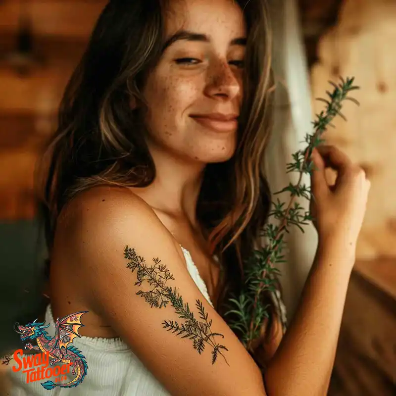 100 Thyme Tattoo Design Ideas: Fine Line Botanical Ink 2 Thyme Tattoo Design