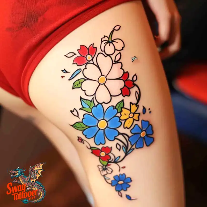 floral thigh tattoo