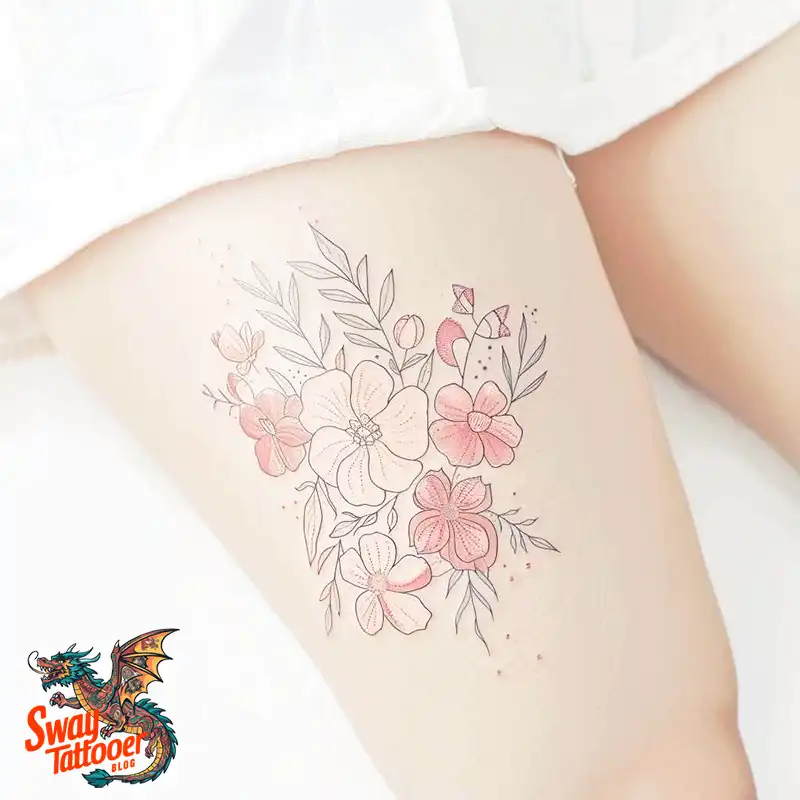 floral thigh tattoo