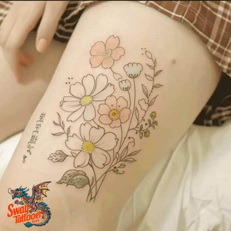 floral thigh tattoo