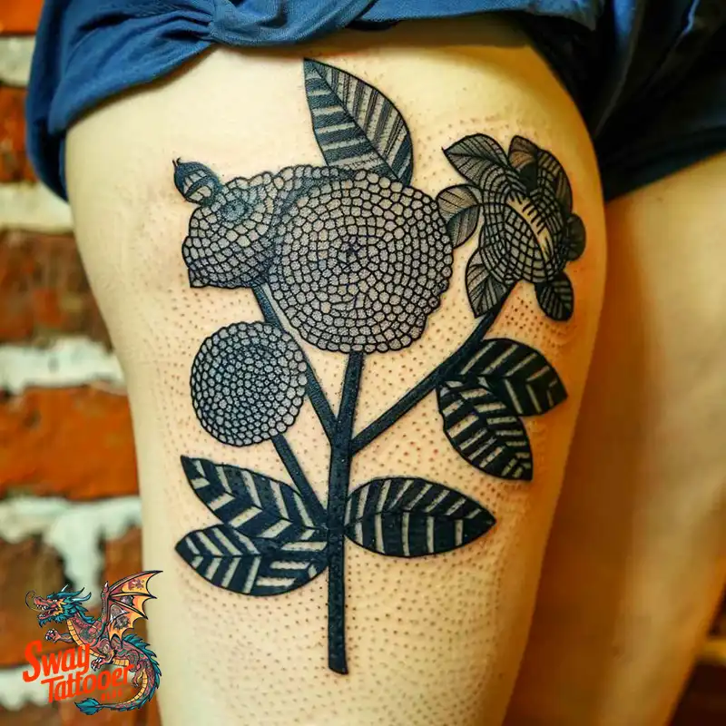 floral thigh tattoo