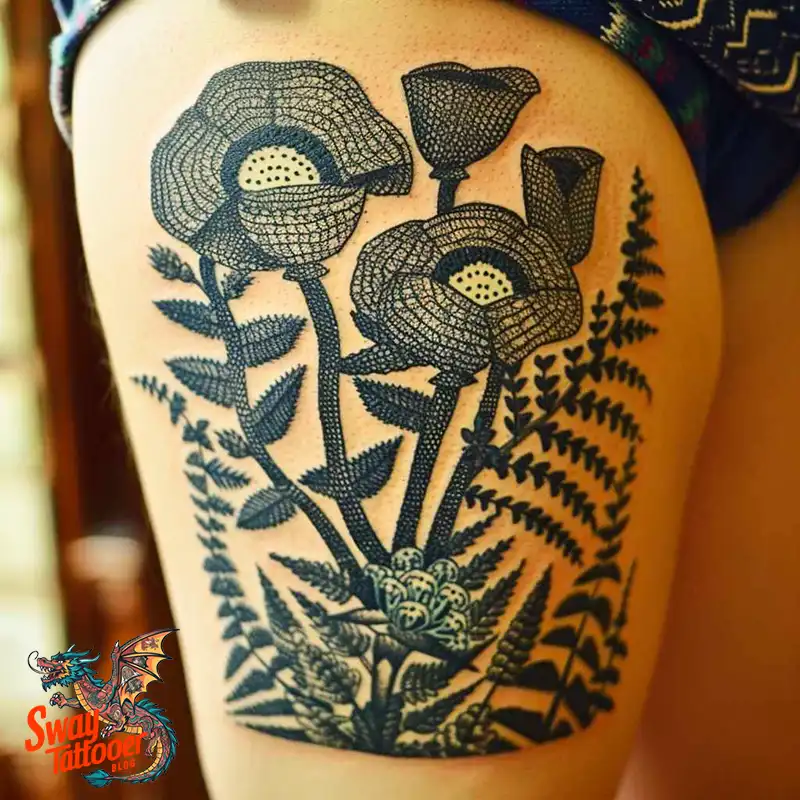 floral thigh tattoo