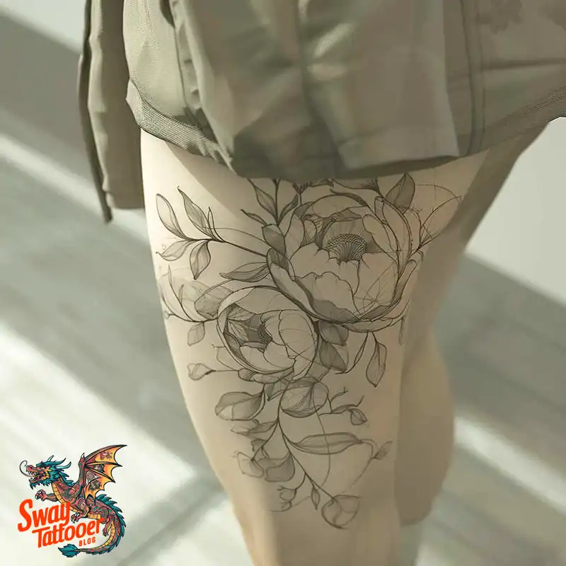 floral thigh tattoo