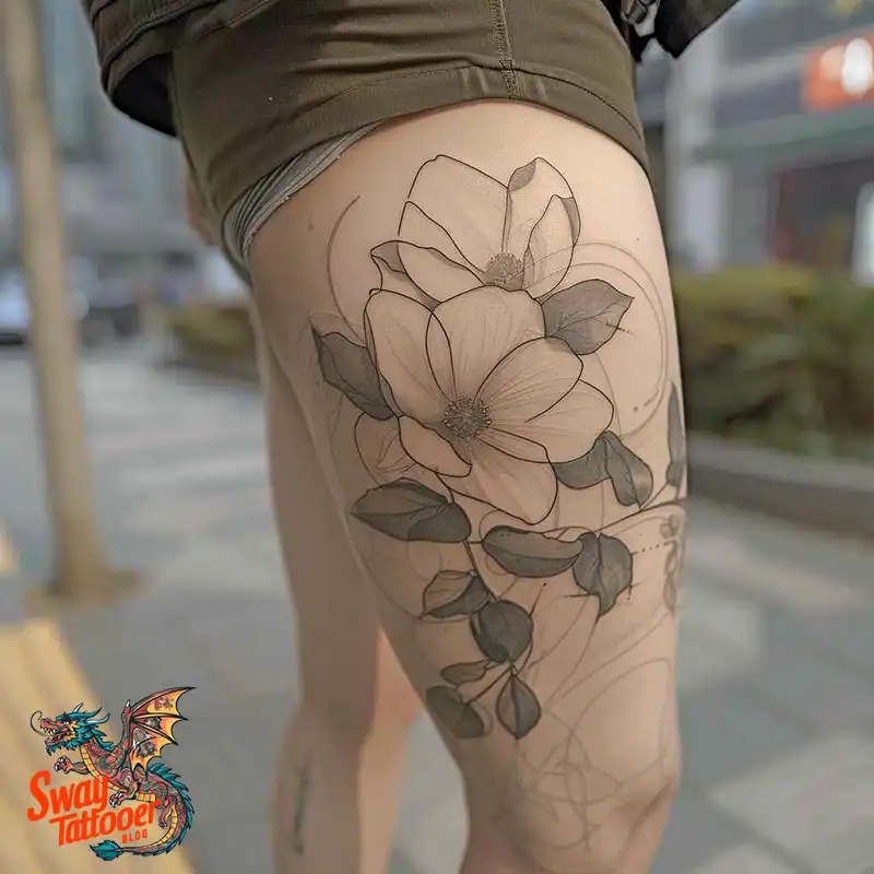 floral thigh tattoo