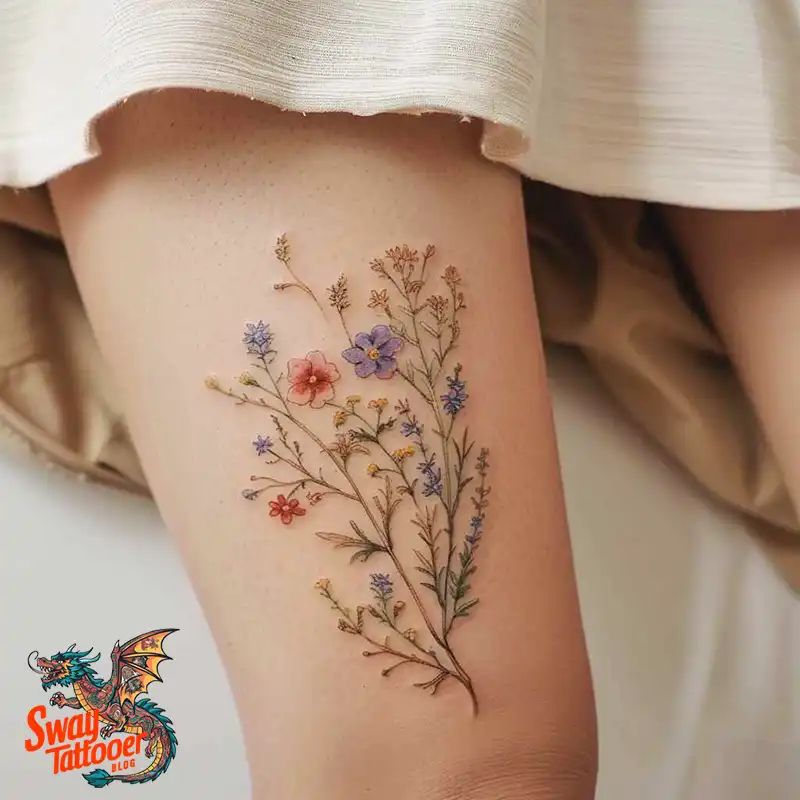 floral thigh tattoo
