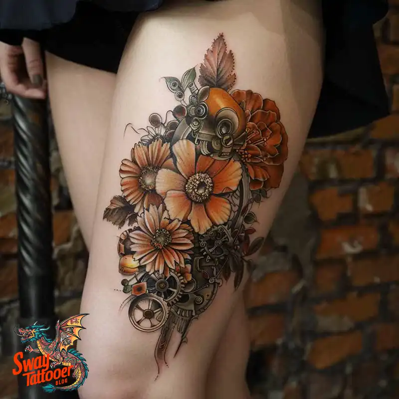 floral thigh tattoo ideas