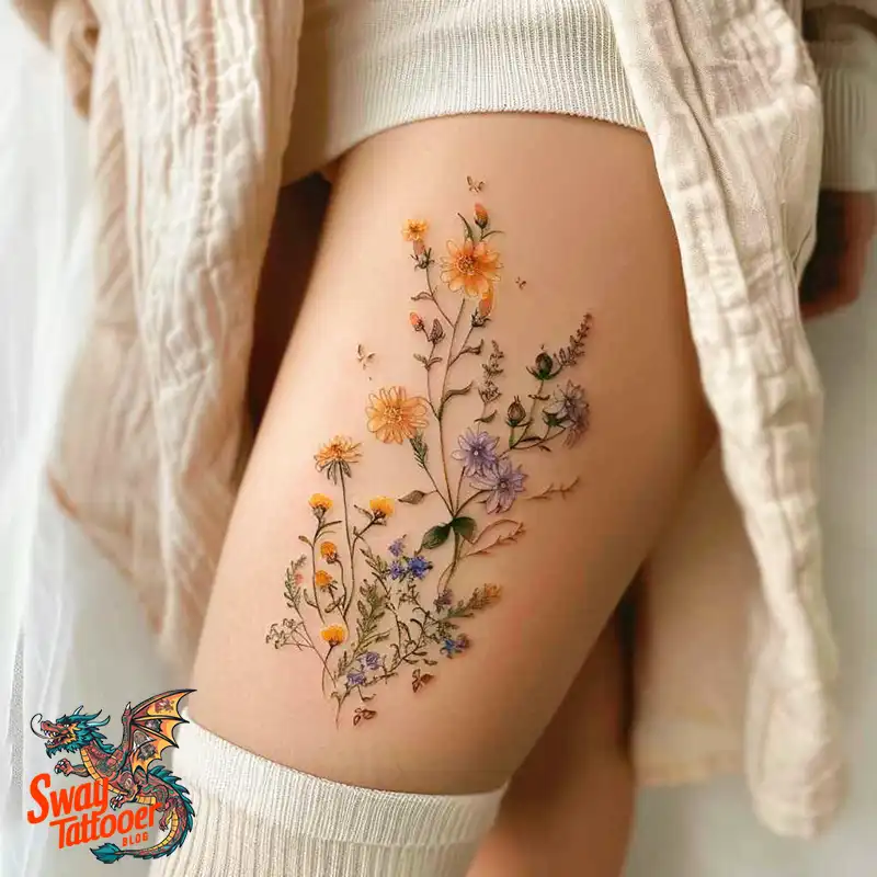floral thigh tattoo ideas