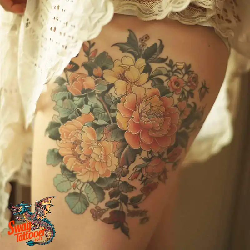 floral thigh tattoo ideas