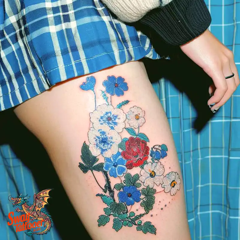floral thigh tattoo ideas