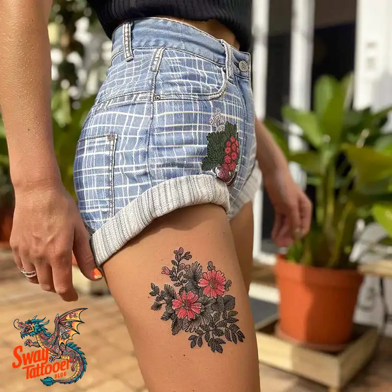 floral thigh tattoo ideas