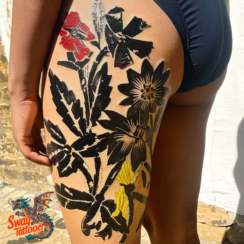 floral thigh tattoo ideas