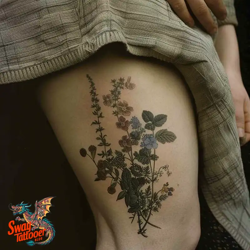 floral thigh tattoo ideas