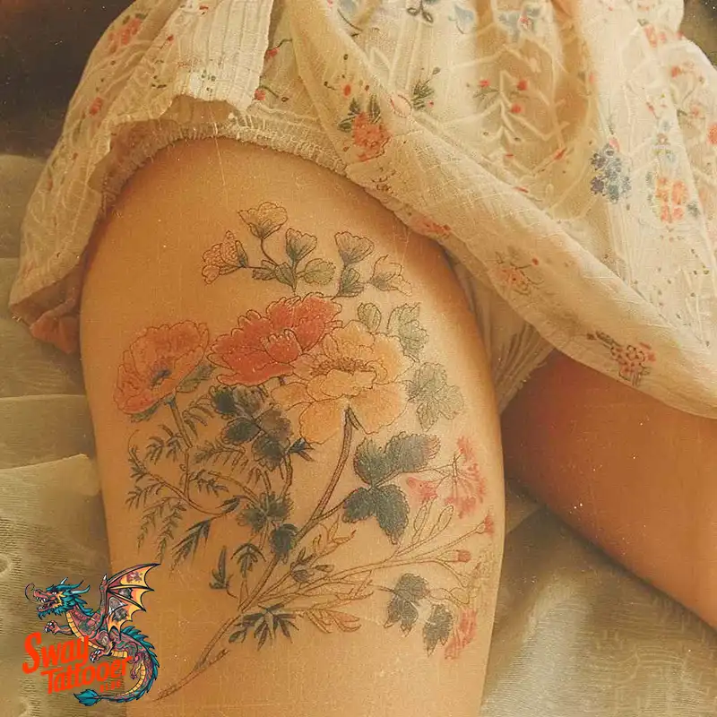 floral thigh tattoo ideas