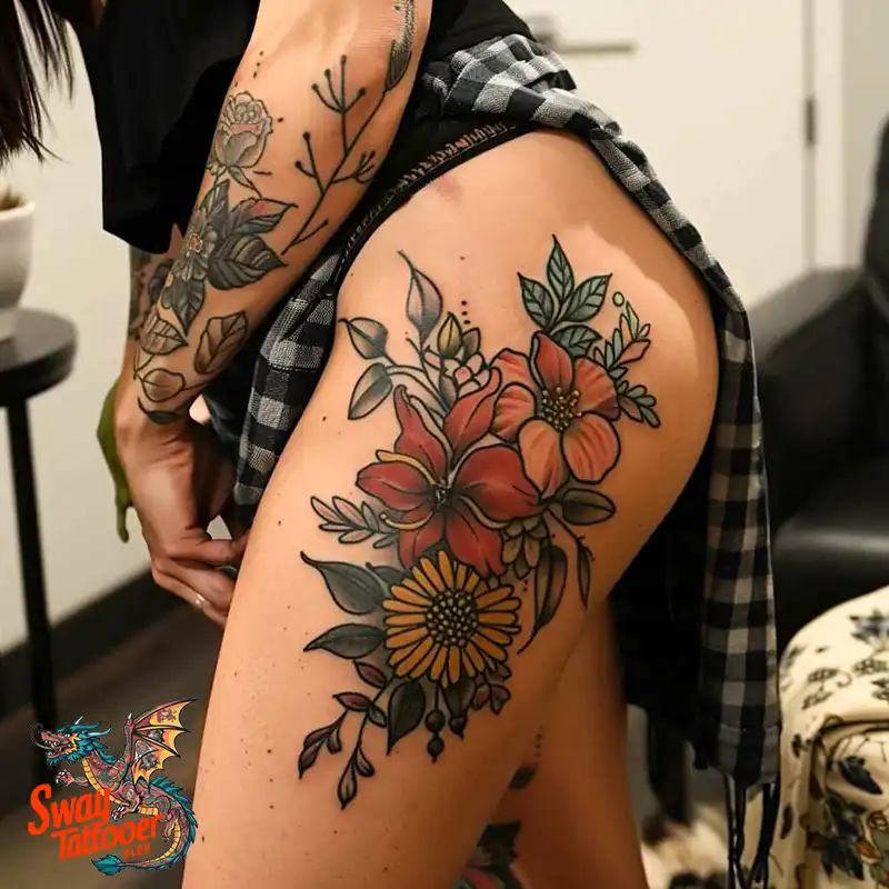 floral thigh tattoo designs