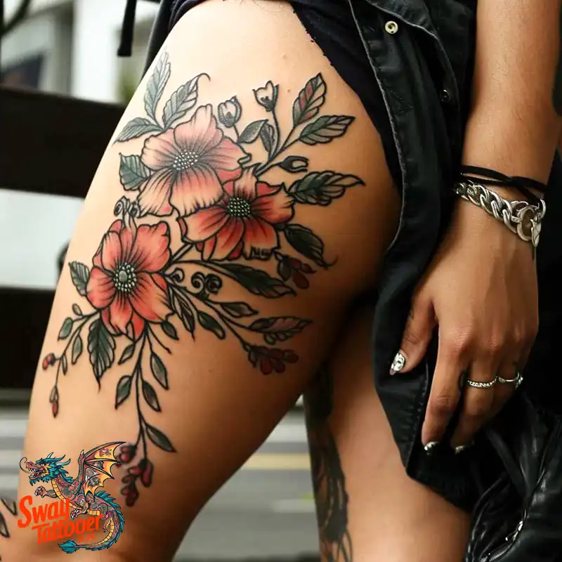 floral thigh tattoo designs