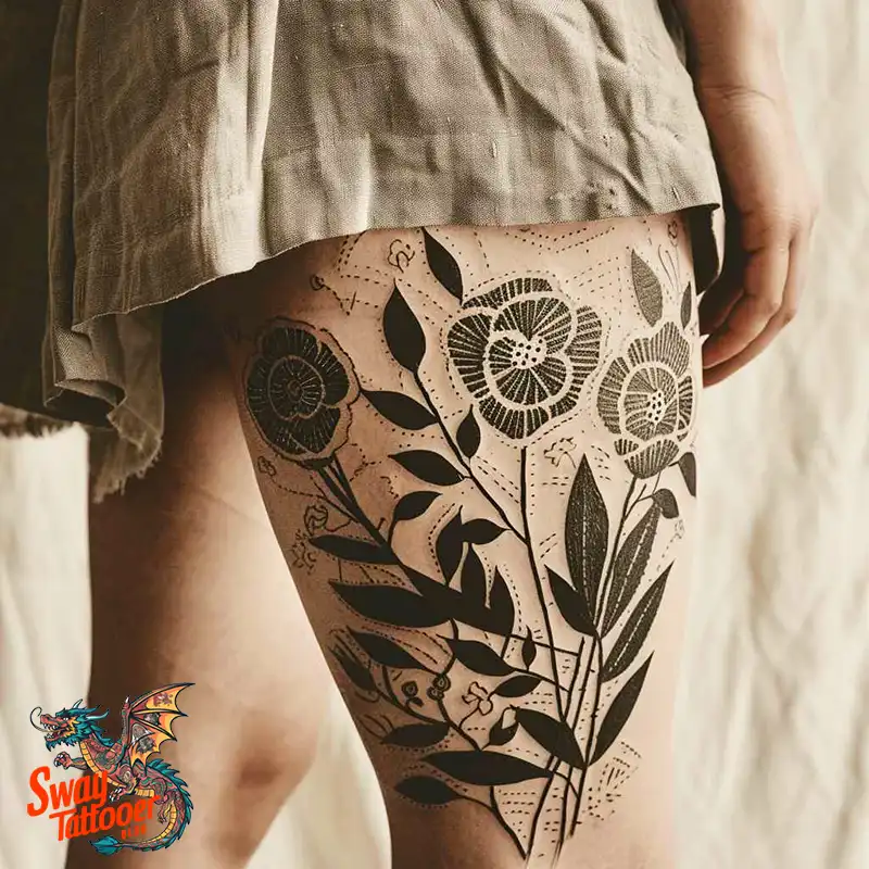 floral thigh tattoo designs