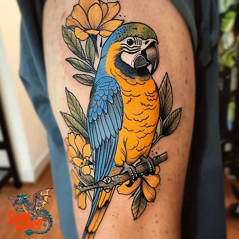 120 Parrot Tattoo Designs, Meanings, Aftercare, & Color Key 86 parrot26