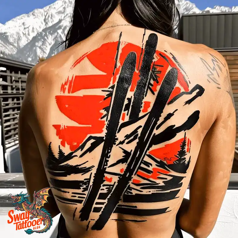 Skiing Tattoo Design